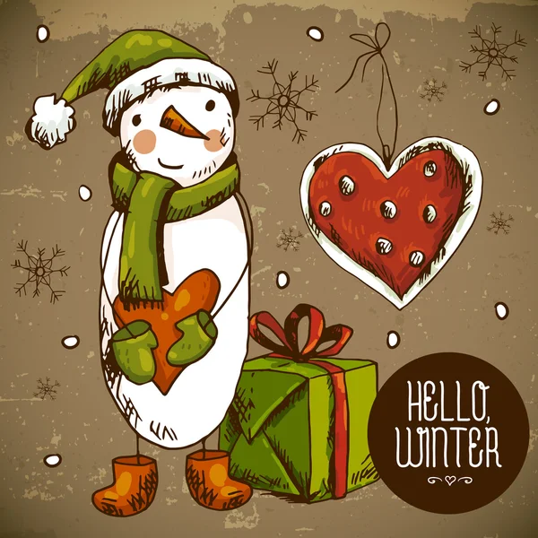Carte de voeux de Noël avec bonhomme de neige — Image vectorielle