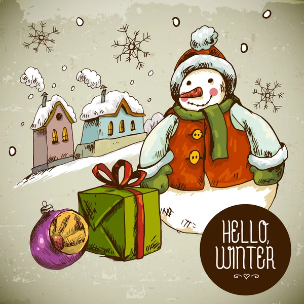 Ilustración muñeco de nieve para diseño de Navidad — Vector de stock