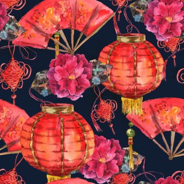 Seamless Watercolor Chinese New Year Background clipart