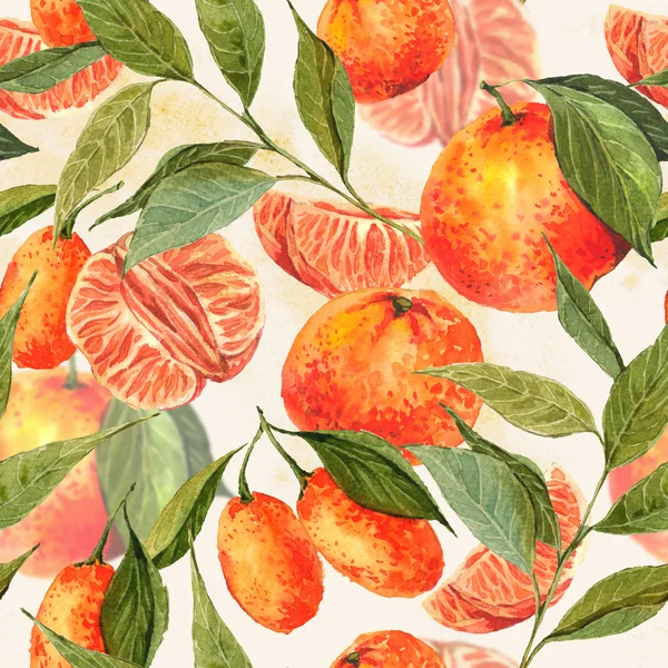 Bezešvé akvarel zázemí s pomeranči — Stock fotografie