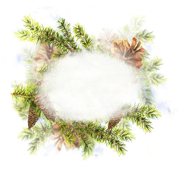 전나무 나무의 무늬와 크리스마스 수채화 — 스톡 사진