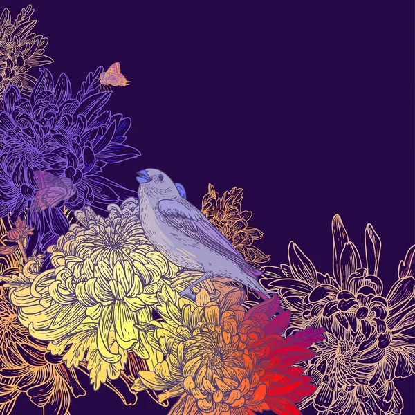 Floral wenskaart met vogels — Stockvector