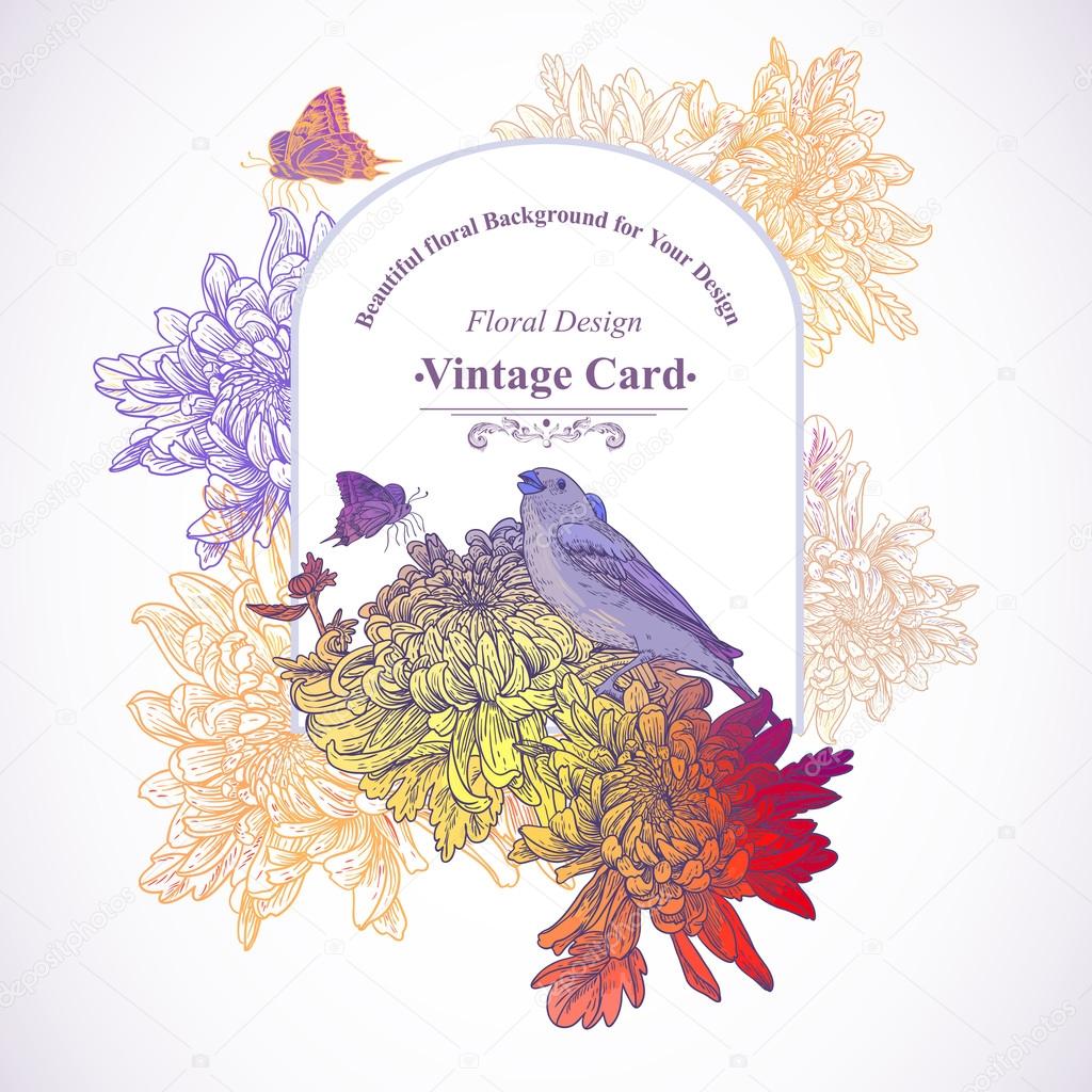 Floral Greeting Card with Birds