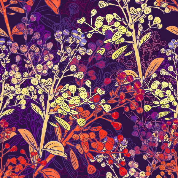 Fondo inconsútil colorido floral con ramas — Vector de stock