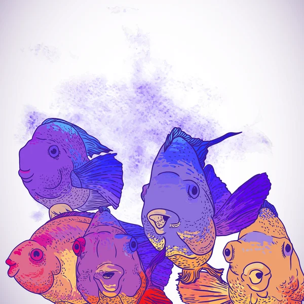 Cartão de saudação colorido com peixes — Vetor de Stock