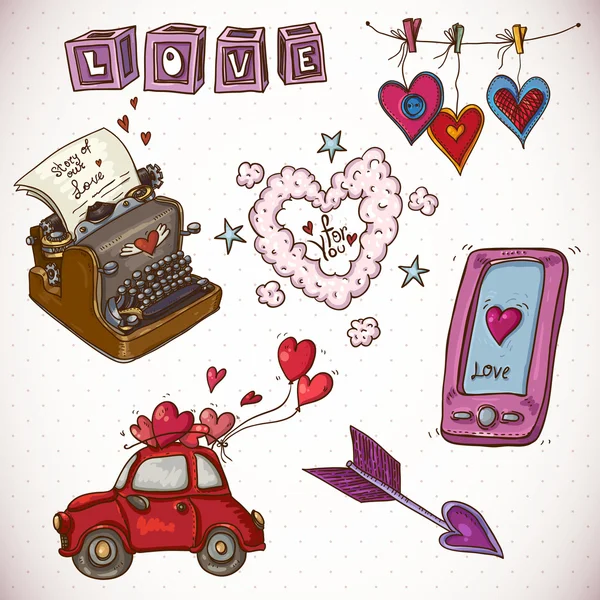 Carte Doodle Saint Valentin avec Coeur des Nuages — Image vectorielle