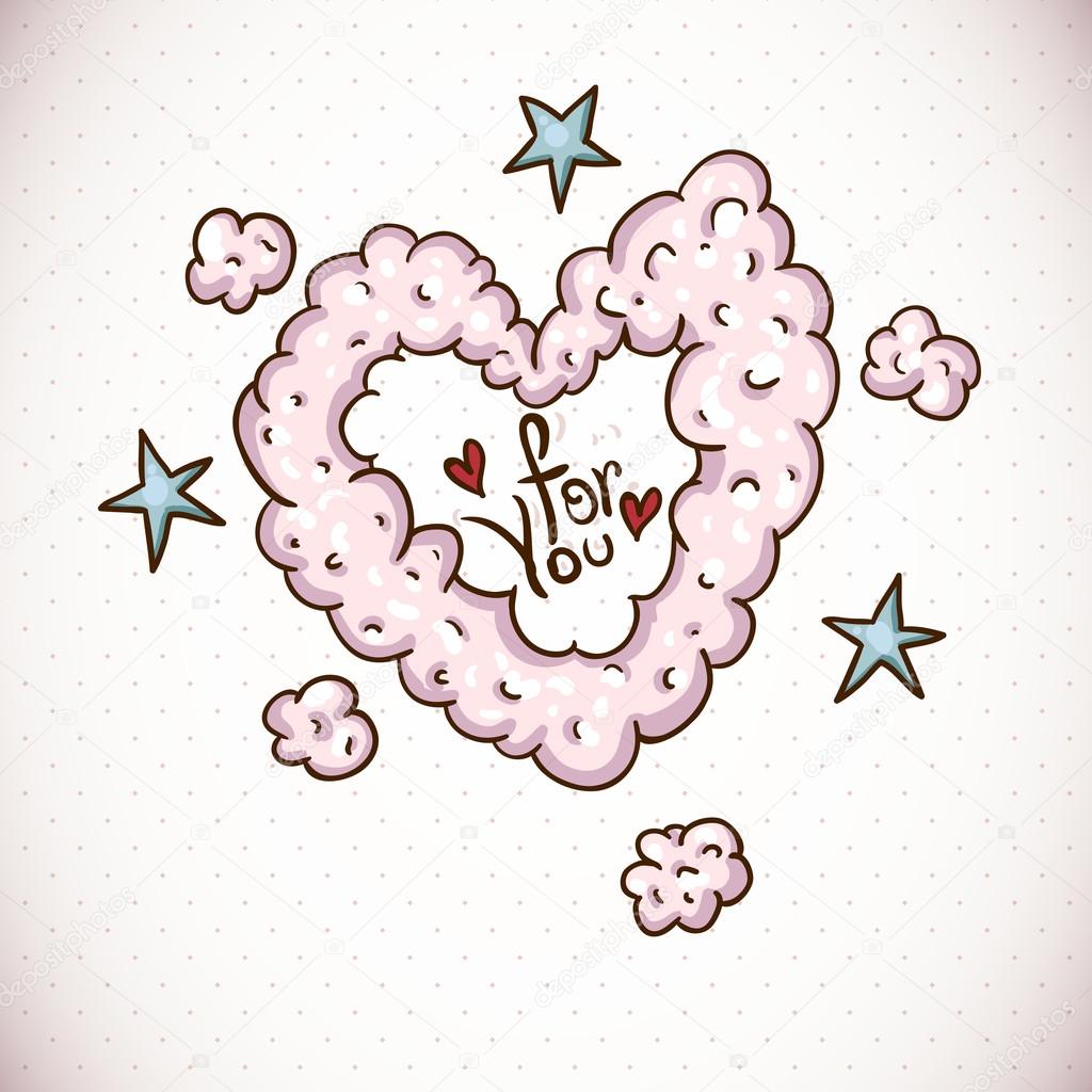 Doodle Card Valentines Day with Heart of Clouds