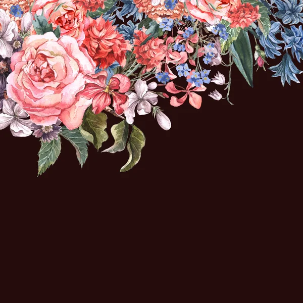 Powitanie karta kwiatowy bukiet z róż — Zdjęcie stockowe