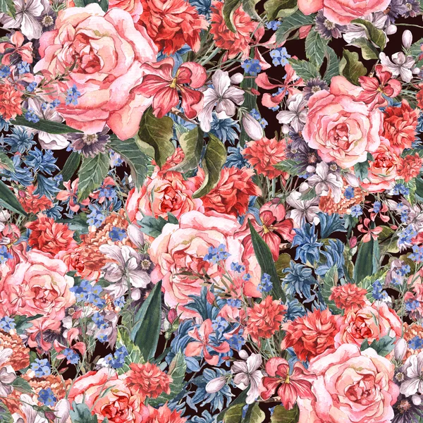 Fond d'aquarelle sans couture floral avec des roses — Photo