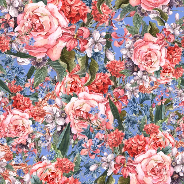 Цветочный бесшовный акварельный фон с розами — стоковое фото