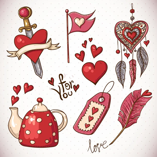 Doodle set elementi di San Valentino — Vettoriale Stock