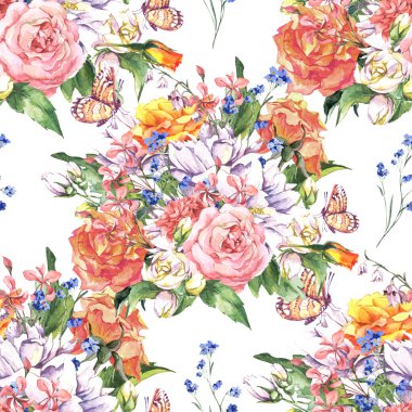 Güllü çiçek sorunsuz suluboya arka plan