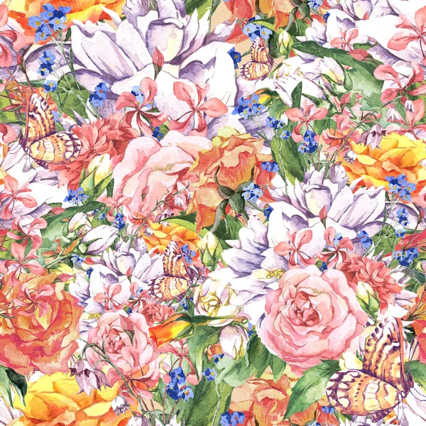 Fond d'aquarelle sans couture floral avec des roses — Photo