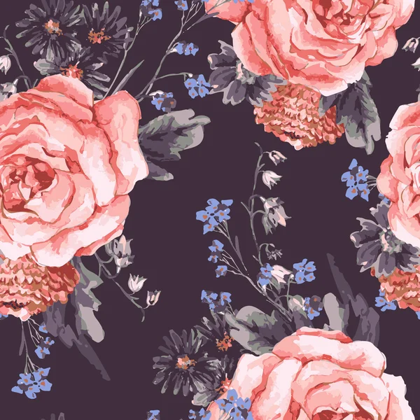 Vintage fond sans couture avec des roses — Image vectorielle