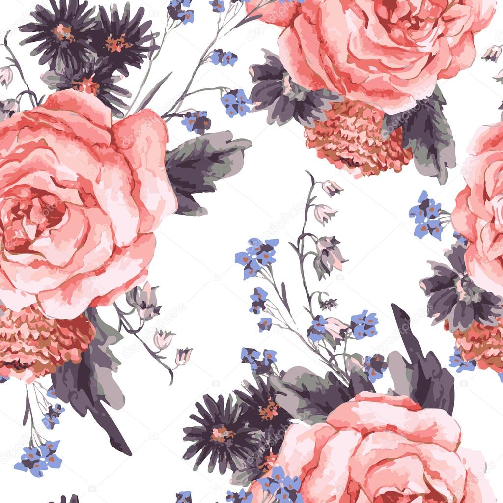 Vintage Seamless Background with Roses