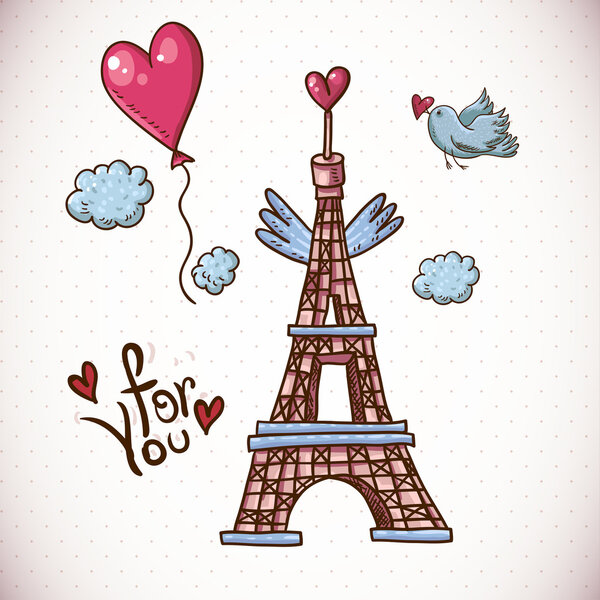 Винтажная карта с Эйфелевой башней и сердцем
