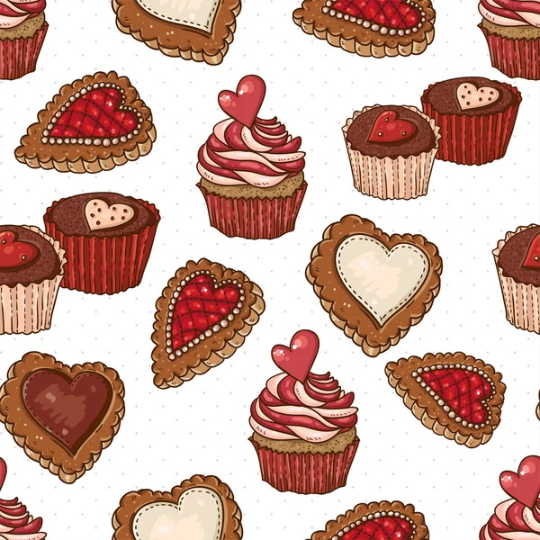 Fundo sem costura com cookies e cupcakes . —  Vetores de Stock