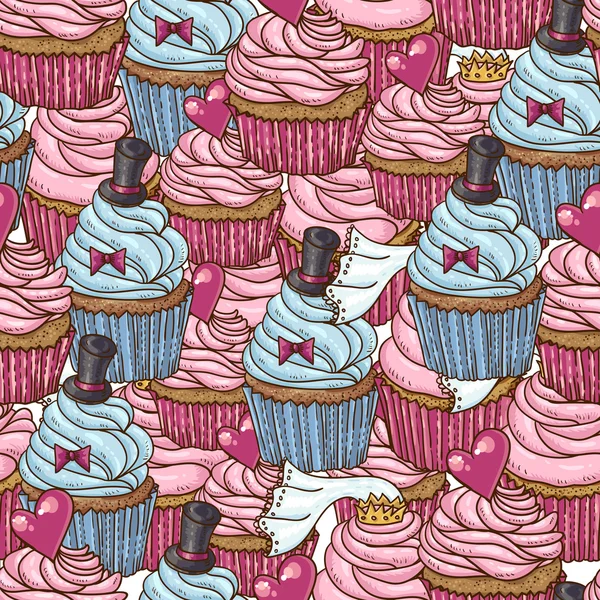 Sömlös bakgrund med cupcakes — Stock vektor