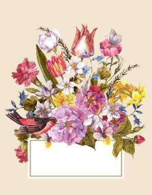 Bahar çiçek Retro kartı Vintage tarzı