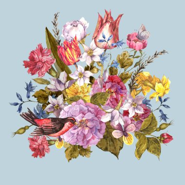 Bahar çiçek Retro kartı Vintage tarzı