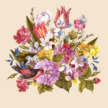 Bahar çiçek Retro kartı Vintage tarzı