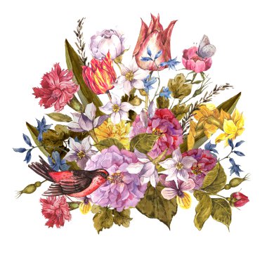 Bahar çiçek Retro kartı Vintage tarzı