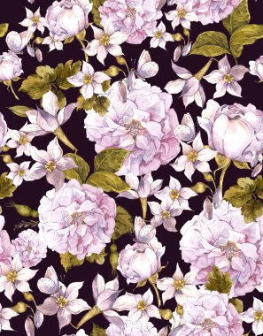 Vintage sorunsuz arka plan beyaz çiçekli