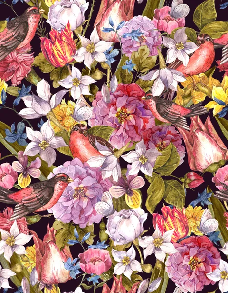 Fondo sin costura Vintage floral con pájaro — Foto de Stock