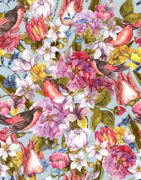 Fondo sin costura Vintage floral con pájaro —  Fotos de Stock