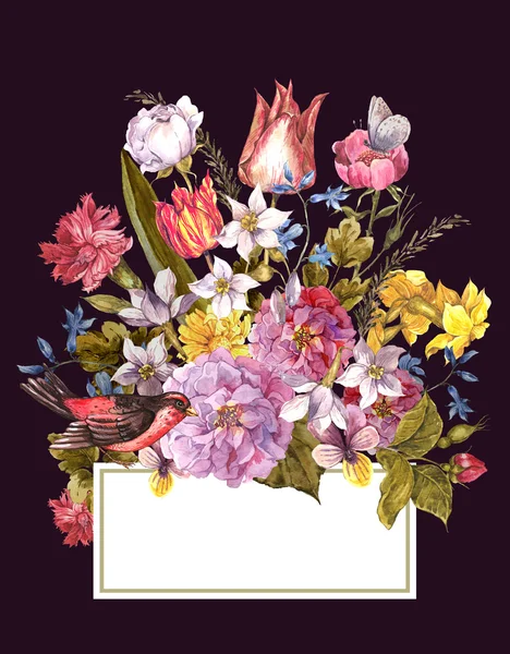 Bahar çiçek Retro kartı Vintage tarzı