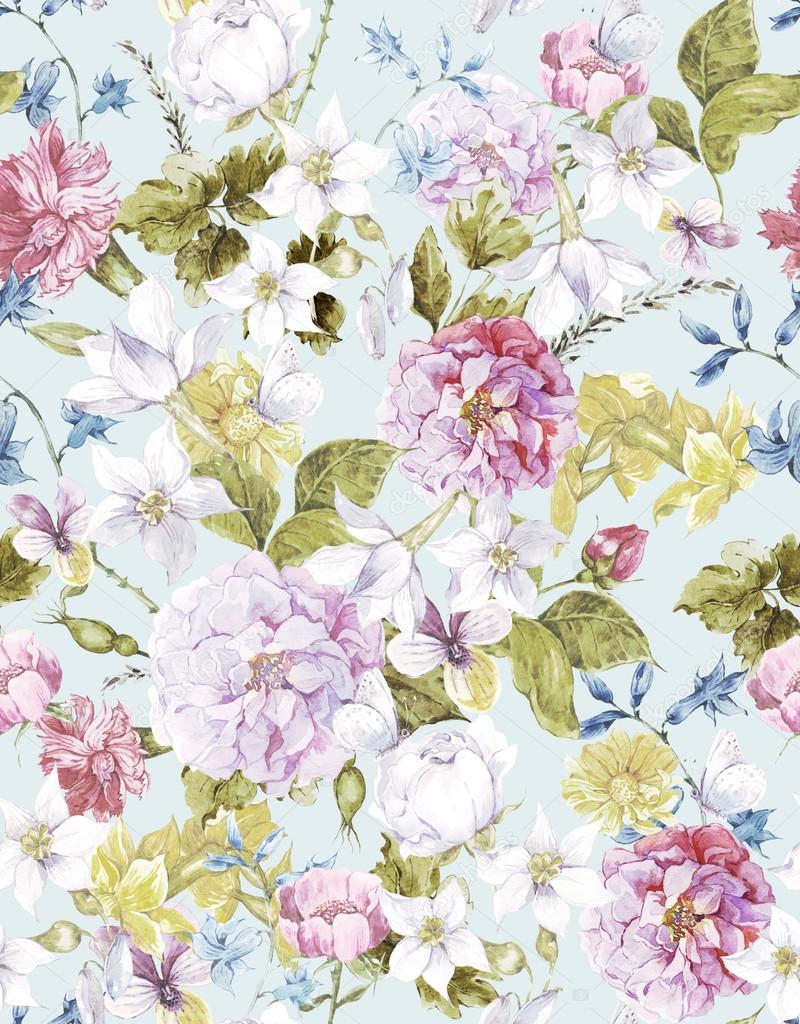 Floral Vintage Seamless Watercolor Background