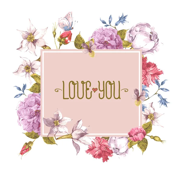 Çiçek açan çiçekler ile suluboya tebrik kartı