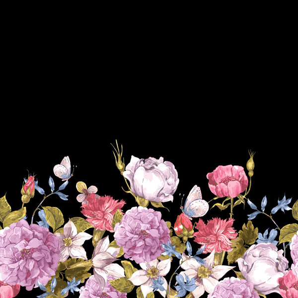 Цветочная бесшовная акварель с розами
