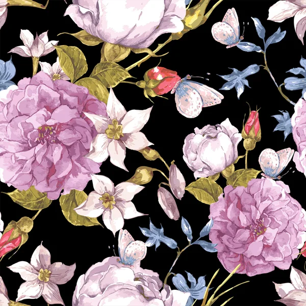 Fondo Vintage sin costura floral con rosas — Vector de stock