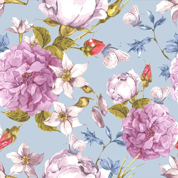 Fondo Vintage sin costura floral con rosas — Vector de stock