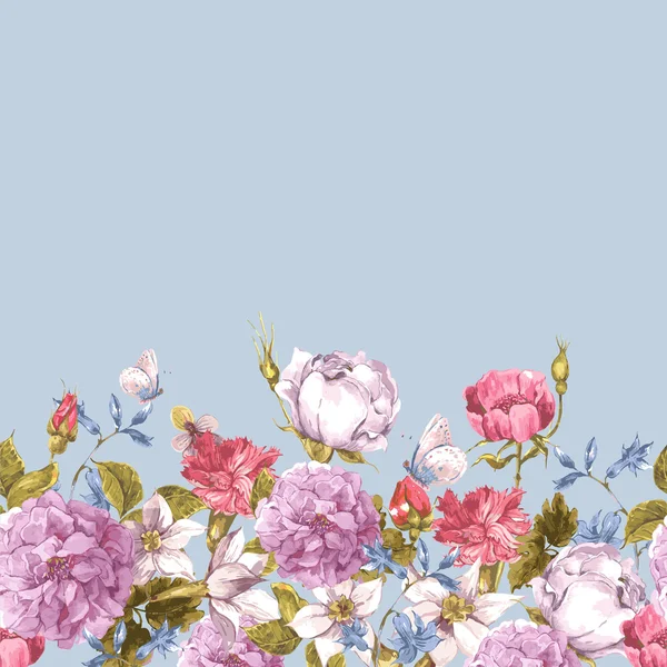Bordo acquerello floreale senza cuciture con rose — Vettoriale Stock