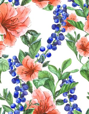 Pembe tropikal çiçeklerle egzotik sorunsuz arka plan