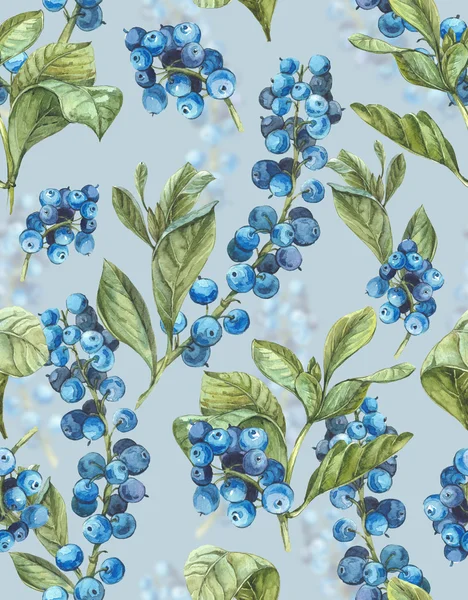 Watercolor Seamless Background with Blue Berries — Stock Photo, Image