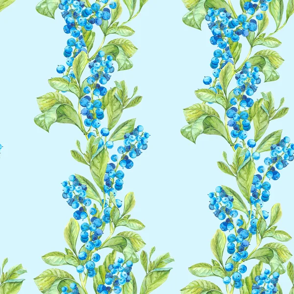 Aquarell nahtlosen Hintergrund mit blauen Beeren — Stockfoto