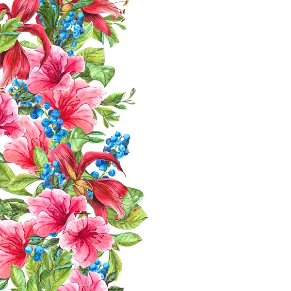 분홍색 열 대 꽃과 이국적인 빈티지 카드 — 스톡 사진