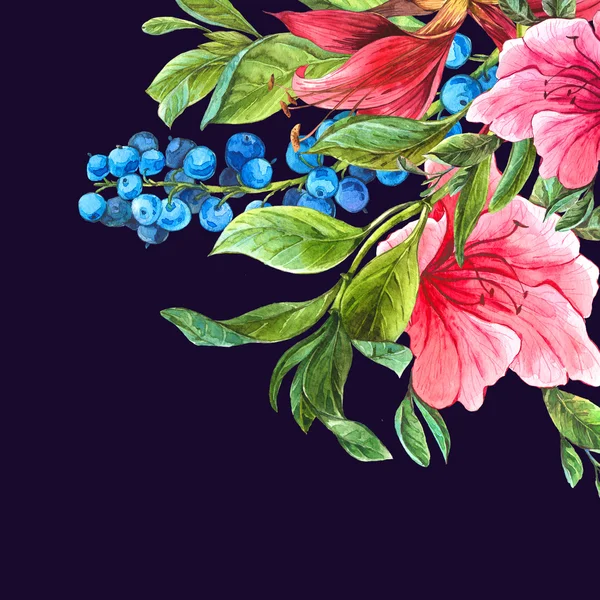 Pembe tropik çiçekler ile egzotik Vintage kartı — Stok fotoğraf