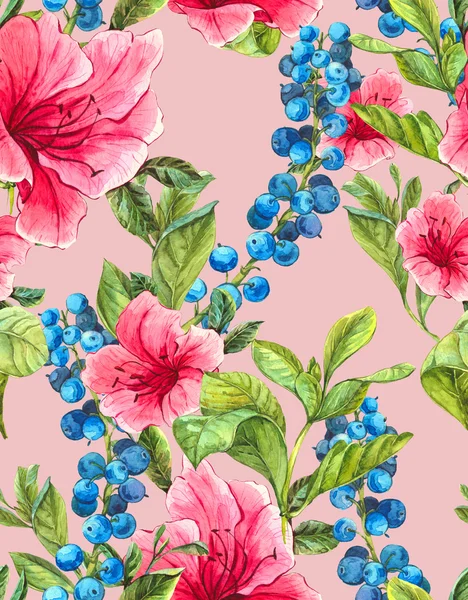 Exotické bezešvé pozadí s růžovými tropické květy — Stock fotografie