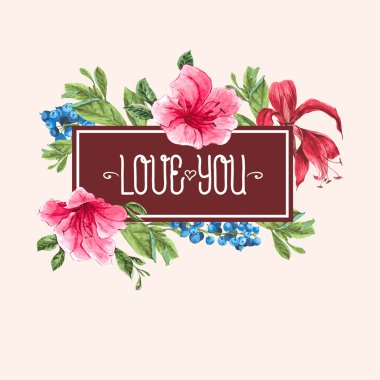 Vintage Watercolor Greeting Card with Blooming Exotic Flowers clipart