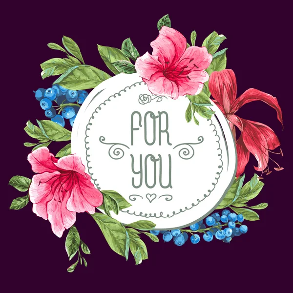 Tarjeta de felicitación de acuarela vintage con flores exóticas florecientes — Vector de stock