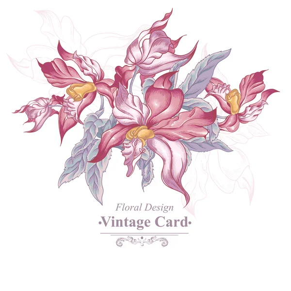 Blommig vektor Vintage kort med exotiska blommor. — Stock vektor