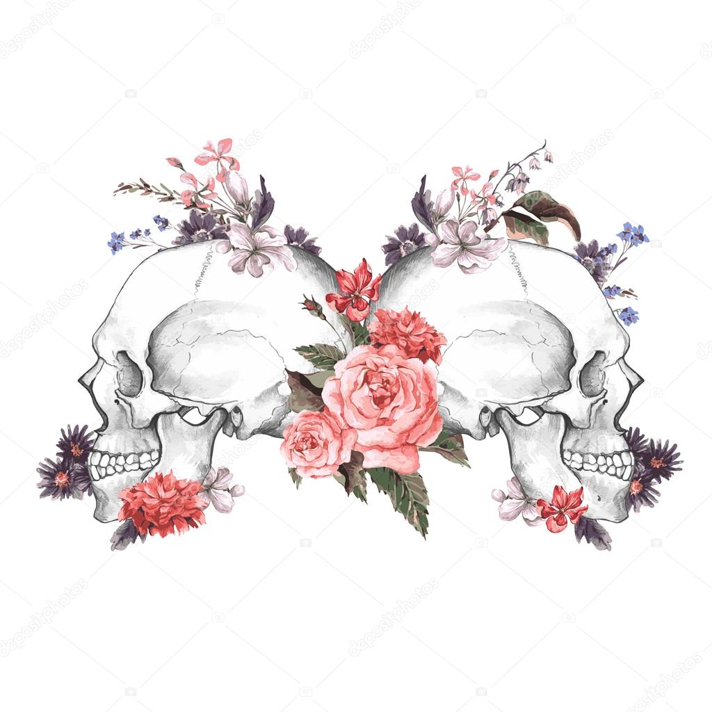 Roses and Skull, Day of The Dead, Vector illustration