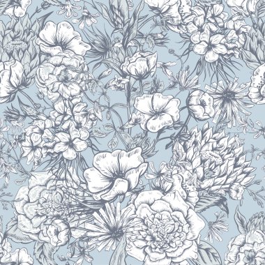 Retro yaz Dikişsiz tek renkli çiçek desenli, buket tebrik Vintage