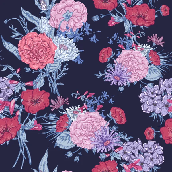 Doux motif floral sans couture d'été rétro, bouquet de souhaits vintage, illustration vectorielle — Image vectorielle