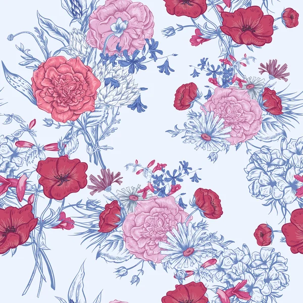 Doux motif floral sans couture d'été rétro, bouquet de souhaits vintage, illustration vectorielle — Image vectorielle