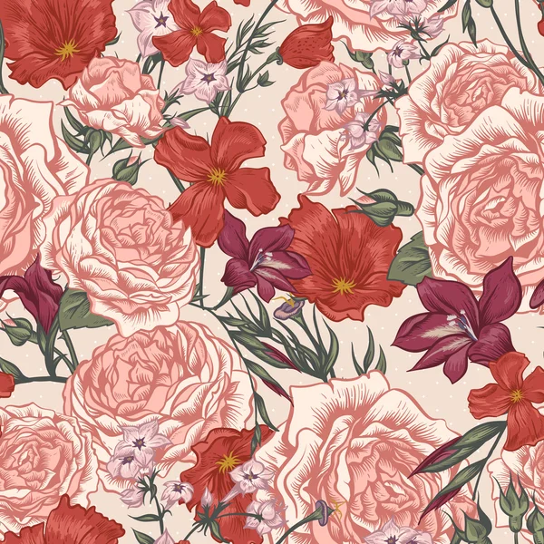 Fundo sem costura bonita com rosas vitorianas em estilo Vintage — Vetor de Stock